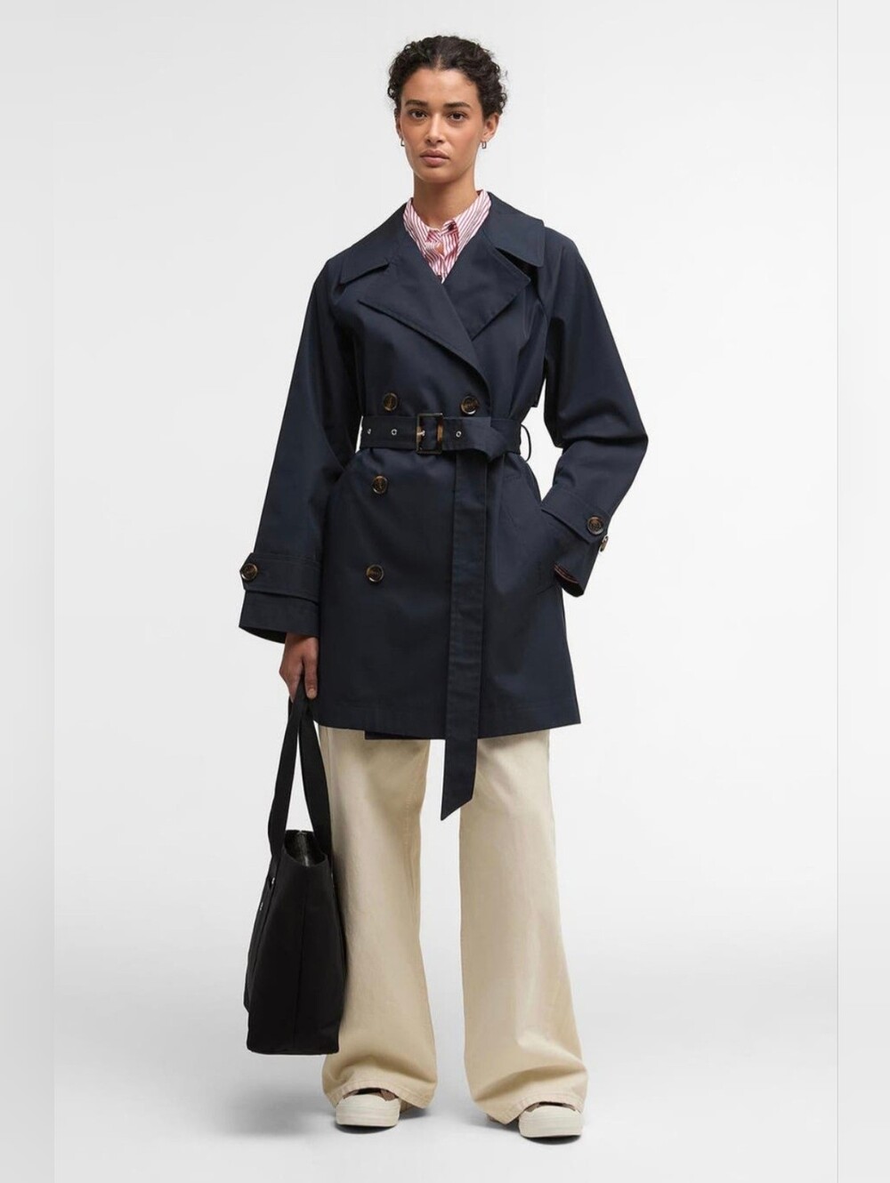 Barbour Adare Showerproof Trench Coat Navy Blue Belted Rain Jacket US6